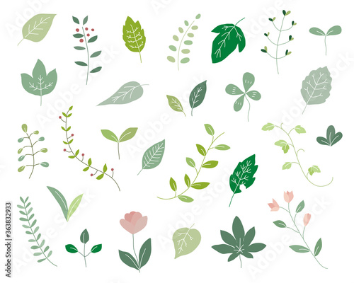 手書きの葉のイラストのセット シンプル 素材 かわいい Canvas Print Yugoro