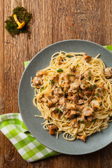 Spaghetti with mushroom chanterelles