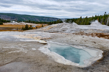 blue water hot spring in yellowstone national park