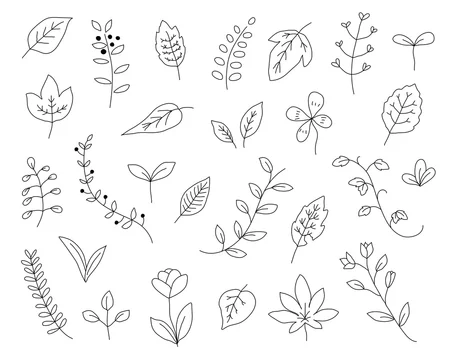 手書きの葉のイラストのセット シンプル 素材 かわいい Stock Illustration Adobe Stock