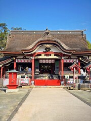 Naklejka premium Love Shrine in Mizuta Tenmangū Shrine koinoki shrine. It`s a place to pray for love luck or children`s coming of age ceremony