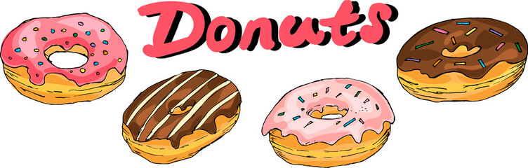 Donuts are arranged one by one design elements