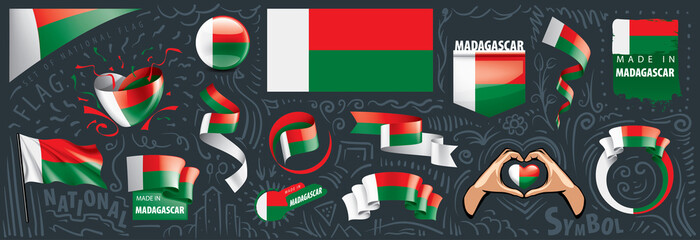 Vector set of the national flag of Madagascar in various creative designs