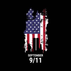 Patriot day illustration. We will newer forget 9\11. September, 11 rememberance day. Vector patriotic illustration with american flag and New York - obrazy, fototapety, plakaty