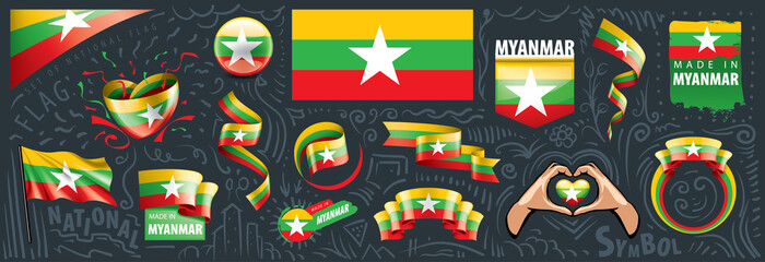 Vector set of the national flag of Myanmar in various creative designs