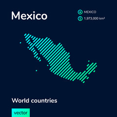 Vector map of Mexico, stylizated, striped in trend colors