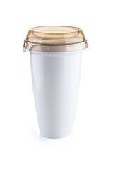 Blank plastic coffee package cup isolated on white