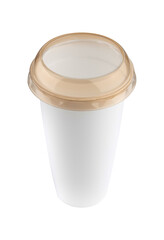 Blank plastic coffee package cup isolated on white