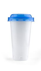 Blank plastic coffee package cup isolated on white