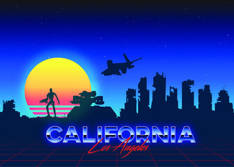 Los Angeles California Futuristic City Dystopian Future Skyline Retro 80's Landscape