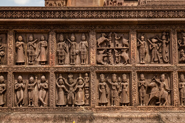 Beautiful carved wall of Syamji ki Chhatri, A 17th century heritage monument. Narsinghgarh, madhya pradesh.