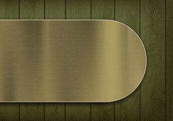 Fototapeta na wymiar Polished metal plate on wooden green boards.
