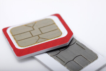 Close up shot of phone simcard chips on a white isolated background