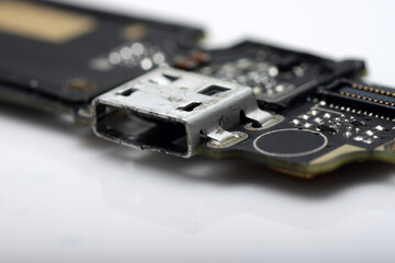 Macro shot of smartphone charging module / sub board module spare parts