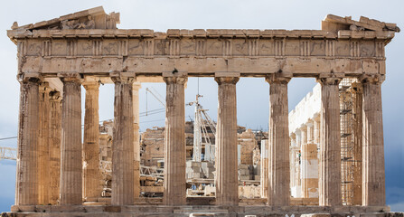 Fototapeta premium Fragment of The Parthenon, an archaic temple located on the Acropolis of Athens