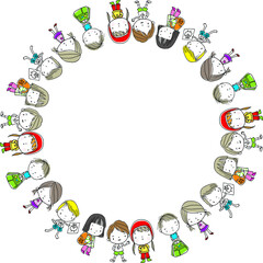 vector drawing cartoon kids set