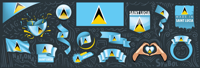 Vector set of the national flag of Saint Lucia in various creative designs