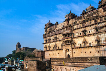 Fototapeta na wymiar View of Datia Palace. Also known as Bir Singh Palace or Bir Singh Dev Palace. Datia. Madhya Pradesh, India.