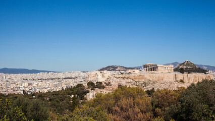 Acropolis hill in Athens city panorama