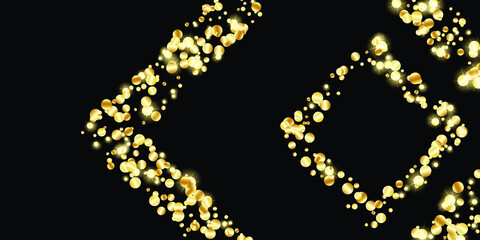 Luxury background, design for cards, business cards, invitations. Golden Confetti, Serpentine. Golden stars. Abstract texture on a black background, place for text. Vector, EPS 10.