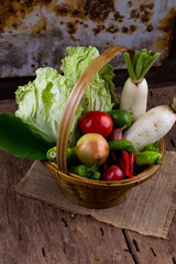 organic food background Vegetables in the basket