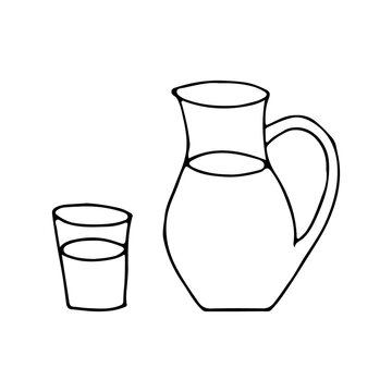 Doodle water carafe with glass of water in vector. Hand drawn water carafe with glass of water in vector.