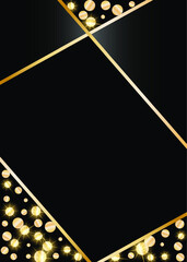 Luxury background, design for cards, business cards, invitations. Golden Confetti, Serpentine. Golden stars. Abstract texture on a black background, place for text. Vector, EPS 10.
