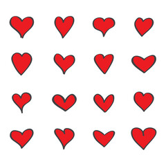 Red heart vector shape. Love icons set isolated on white background. Collection of flat heart icons for web site, love symbol, icon shape,greeting card and Valentine's day. Vector illustration concept