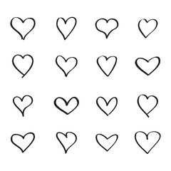 Outline heart icons. Vector set isolated on white background. Modern collection of different black hearts contour for sticker, label, tattoo art, love logo and Valentine's day. Vector illustration