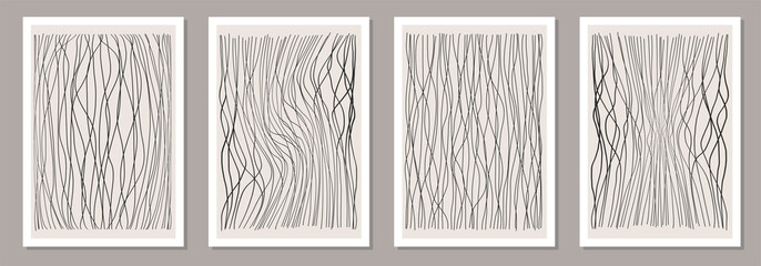 Trendy set of abstract creative minimalist artistic hand drawn line art composition