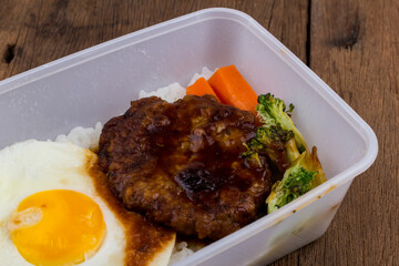 Rice with hamburg steak and fried egg