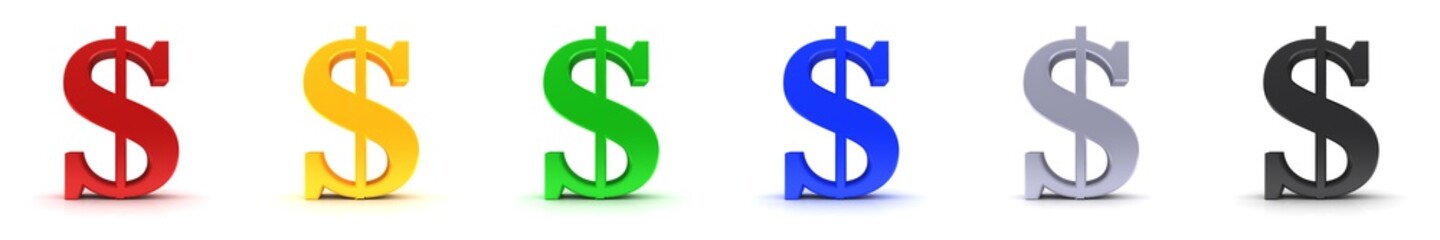 Dollar symbol dollar sign 3d red gold yellow green blue silver black
