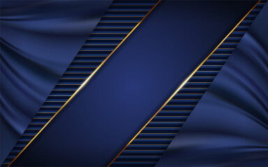 Luxury blue background with golden lines combination. Graphic design template.