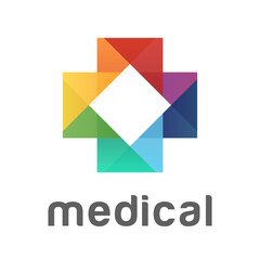 Abstract cross medical pharmacy logo design template. Icon, sign, symbol, pictogram medicine and pharmaceutical, medical clinic, hospital, health care. Vector illustration.