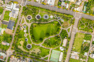 green and funny park at a city