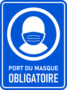 Port Du Masque Obligatoire ("Wearing a Face Mask is Mandatory" in French) Vertical Sign against the Spread of Coronavirus Covid-19, with an Aspect Ratio of 3:4 and Rounded Corners. Vector Image.