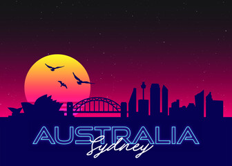 Sydney, Australia Skyline Neon Landscape City 