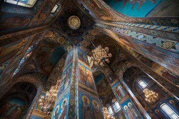 Fototapeta na wymiar Interior of Church of the Savior on Blood (renovate statue), famous attractions in Saint Petersburg, Russia