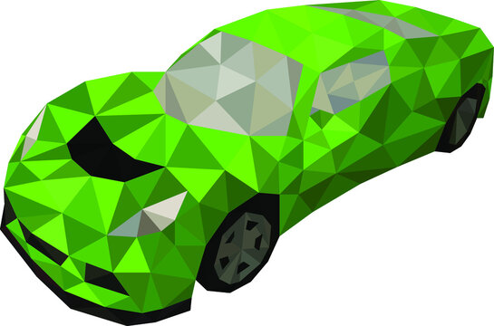 Green car drawn by triangles, low poly sport car