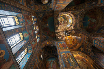 Fototapeta na wymiar Interior of Church of the Savior on Blood (renovate statue), famous attractions in Saint Petersburg, Russia