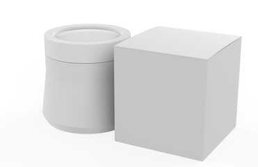 Cosmetic jar with packaging box mock up isolated on white background - 3d illustration
