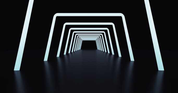 Fototapeta Abstract background, tunnel of glowing arcs. 3D render.