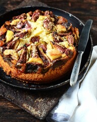 Cake with figs in a pan on the table nine