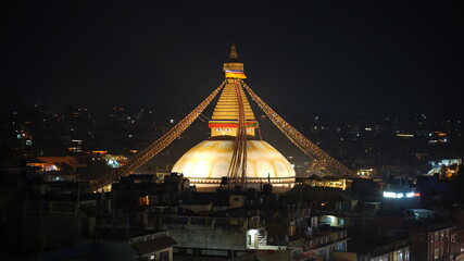 Nighttime View of Boudhanath Stupa in Nepal