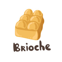 Brioche bread drawing. Cute flat style. Vector Brioche hand drawn logo. French food clipart. National food of France. Icons for menu. Vector template for cafe or bakery design.