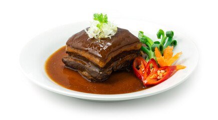 Belly in Brown Sauce ontop onion bunching cutlet slice Taiwanese Asian food