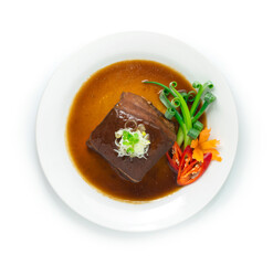 Belly in Brown Sauce ontop onion bunching cutlet slice Taiwanese Asian food