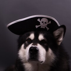 Sailor Alaskan Malamute in Pirate Hat