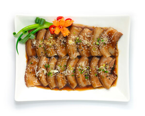 Chashu Pork Belly boiled in  Soy Sauce sprinkle sesame and Leek onion bunching Japanese Food