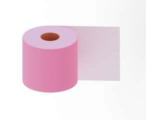 pink toilet paper close-up isolated on white. 3d illustration
